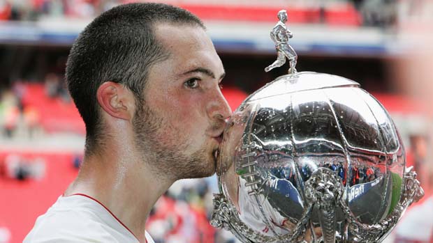 Mitchell Cole celebrates winning The FA Trophy at Wembley in 2007.